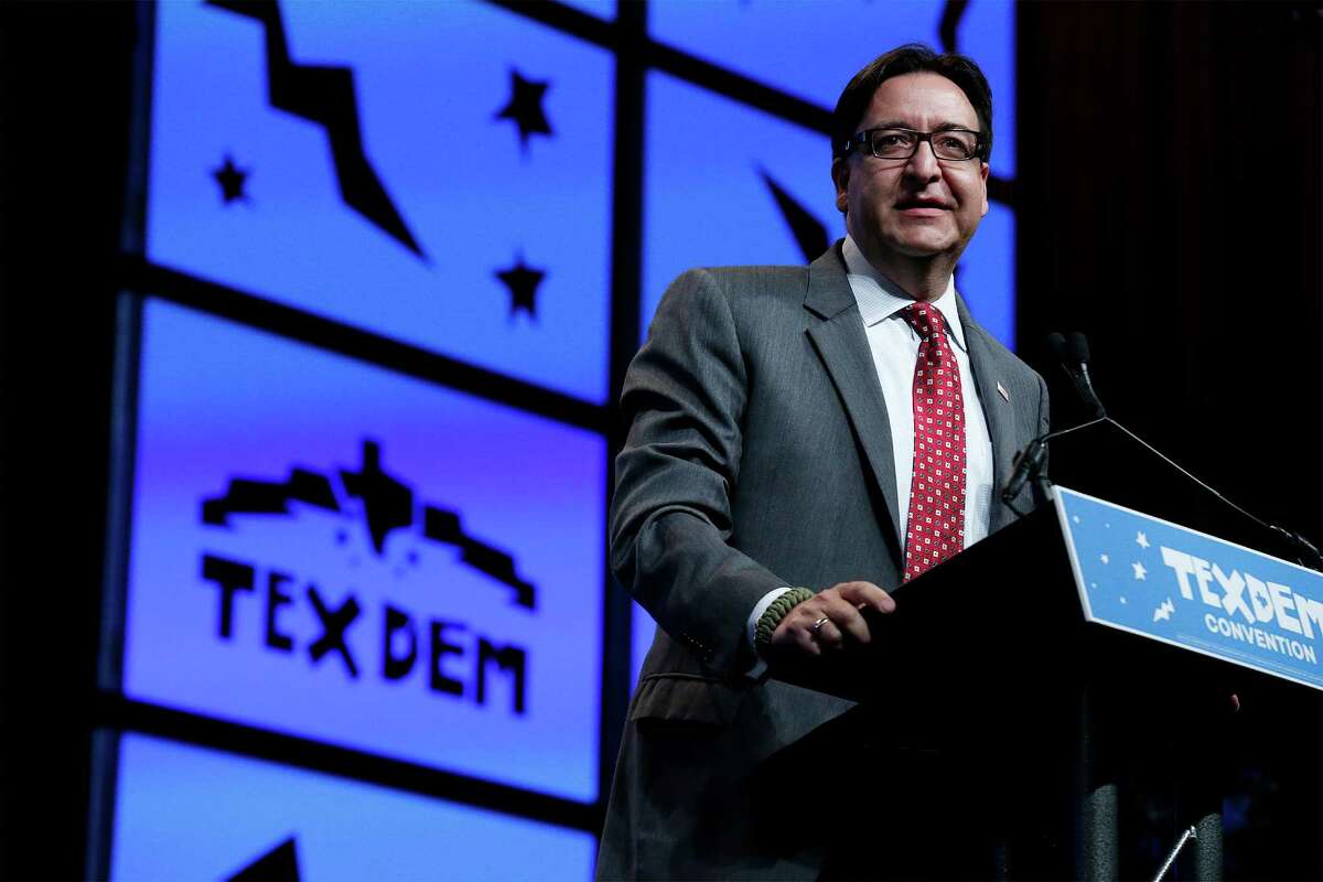 Democratic candidate for the 23rd District of the U.S. House of Representatives Pete Gallego addresses Texas Democratic delegates as the party's convention wrapped up the final day with a breakfast tribute to Lady Bird Johnson, voting on platforms and resolutions and declaring national delegates on Saturday, June 18, 2016. (Kin Man Hui/San Antonio Express-News)