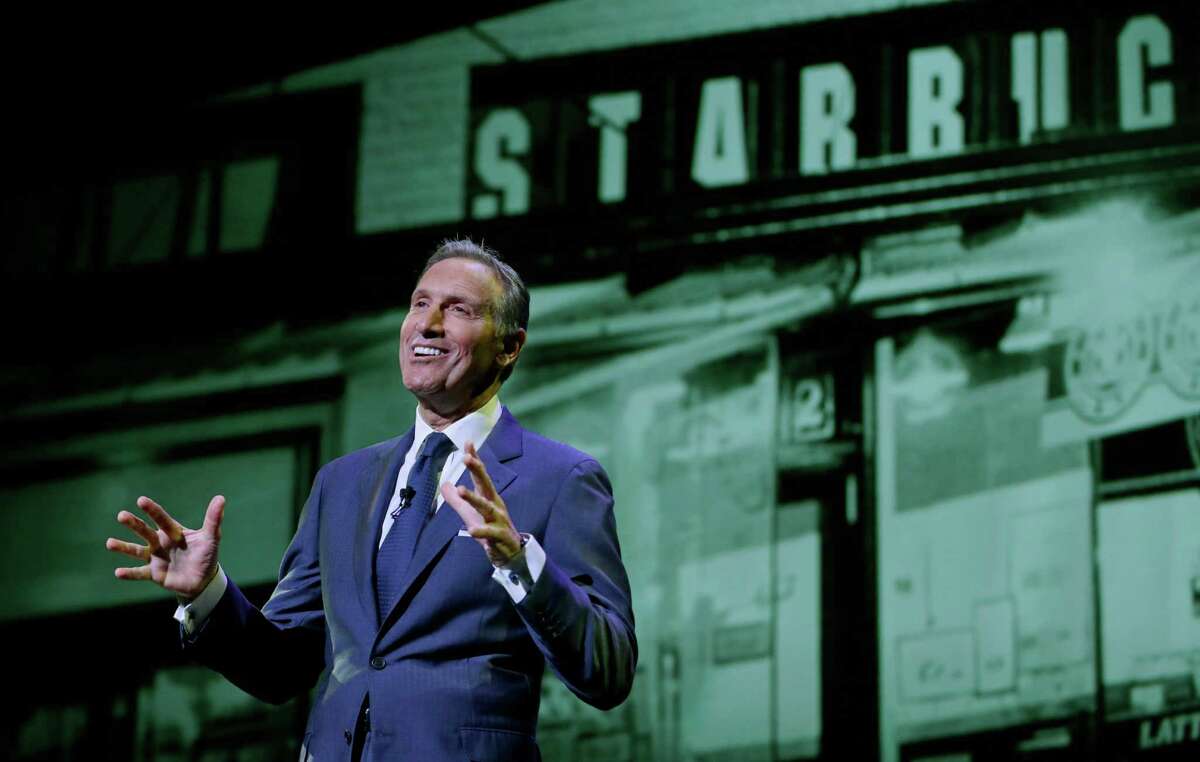 FILE - In this Wednesday, March 23, 2016, file photo, Starbucks CEO Howard Schultz speaks at the coffee company's annual shareholders meeting in Seattle. Starbucks is venturing into the world of Â?“content creationÂ?” with stories about inspiring Americans it says will help balance the Â?“cynicismÂ?” fueling media coverage of the presidential election. The coffee chain, which is known for chiming in on social issues, says itÂ?’s positioned to give its Upstanders series a big stage through its popular mobile app. (AP Photo/Ted S. Warren, File)