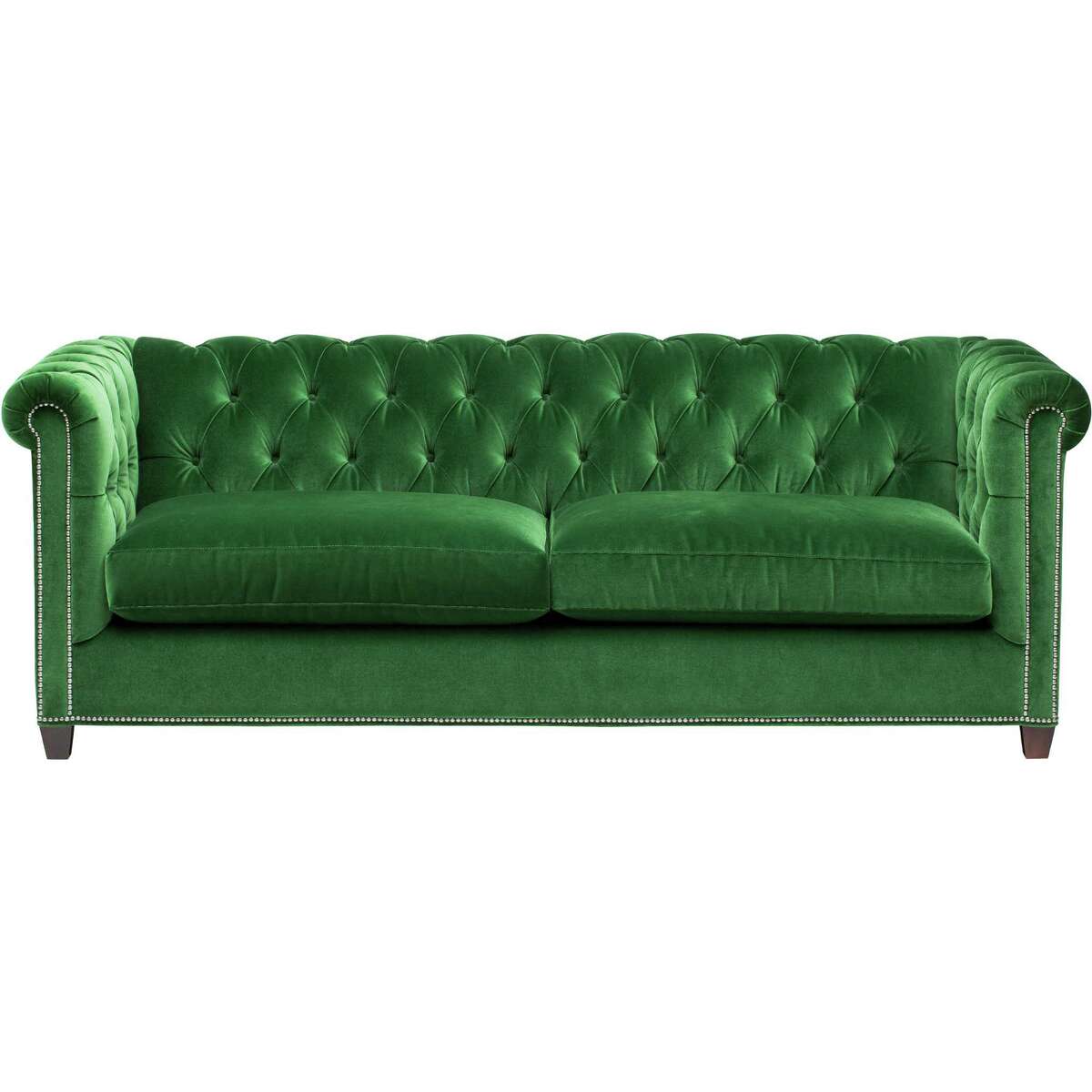 A modern take on the classic Chesterfield-style, the William sofa has a diamond-tufted back and arms and is covered in soft cotton velvet. Available at High Fashion Home; $1,999.