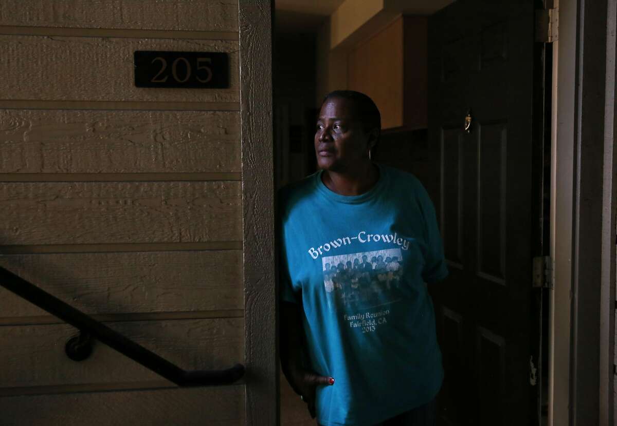 Sharon Brown, 65, poses for a portrait in her apartment in the Creek View apartment complex Sept. 7, 2016 in El Sobrante, Calif. Residents of the complex, including Brown, were served with eviction papers telling them to vacate by the end of the month.