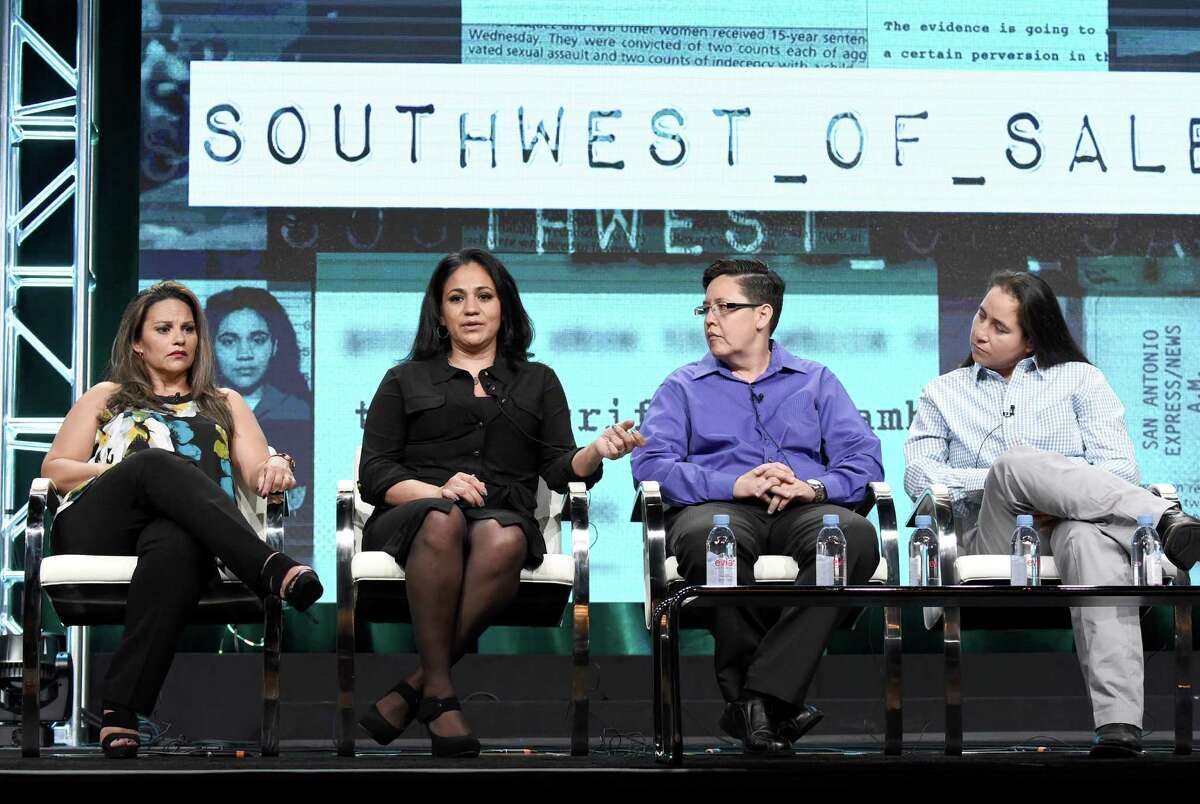 Elizabeth Ramirez, Cassandra Rivera, Kristie Mayhugh and Anna Vasquez answer questions during the “Southwest of Salem” presentation during the Television Critics Association's summer tour.