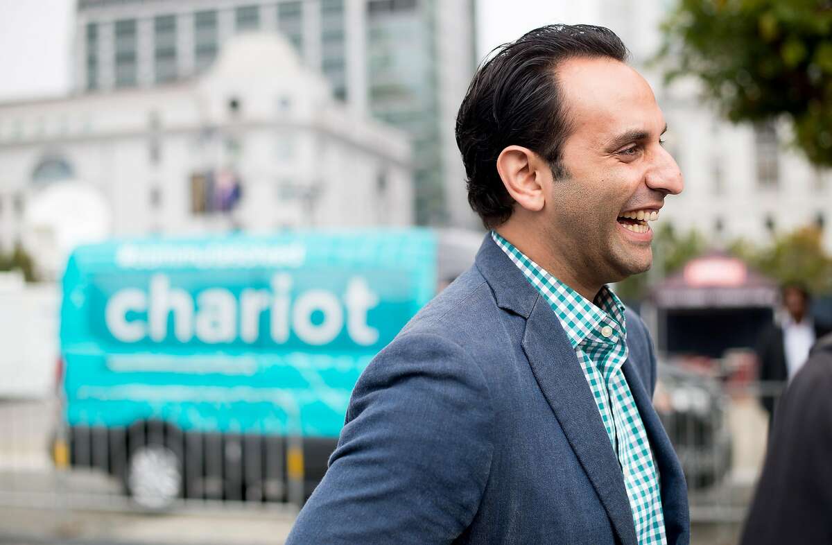 Chariot CEO Ali Vahabzadeh speaks with reporters at Ford GoBike's launch event shortly after Ford Smart Mobility announced it was acquiring his company on Friday, Sept. 9, 2016, in San Francisco.