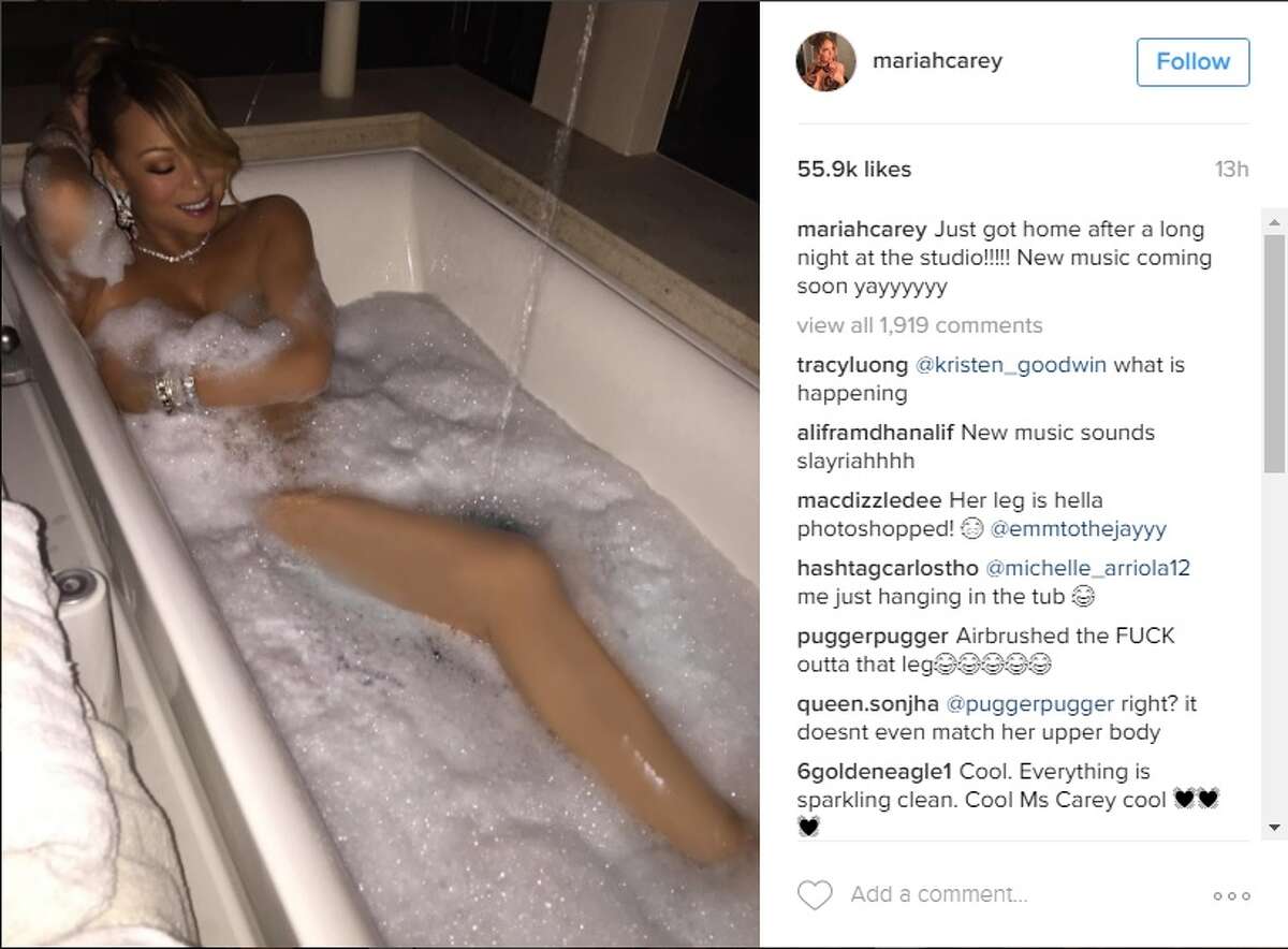 Mariah Carey posts nude photos of herself in a bubble bath on her Instagram...