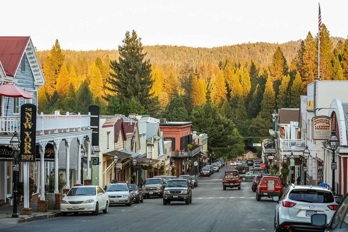 A view of Broad Street is seen at sunset in downtown Nevada City, California, on Monday, Sept. 5, 2016.