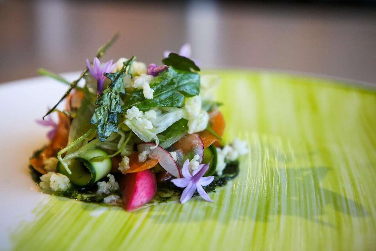 The arugula salad of summer vegetables is seen at Trokay restaurant in Truckee, California, on Friday, Sept. 2, 2016.
