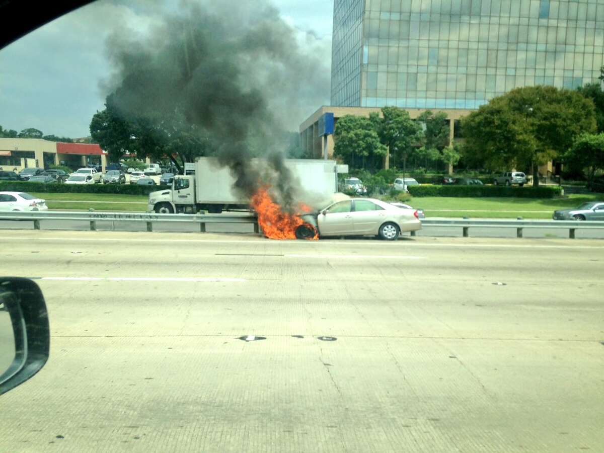 San Antonio emergency crews respond to a call for a car on fire on I-10 near the Loop 410 interchange on Tuesday, September 13, 2016. "@mysa currently happening at I-10W before Callaghan"