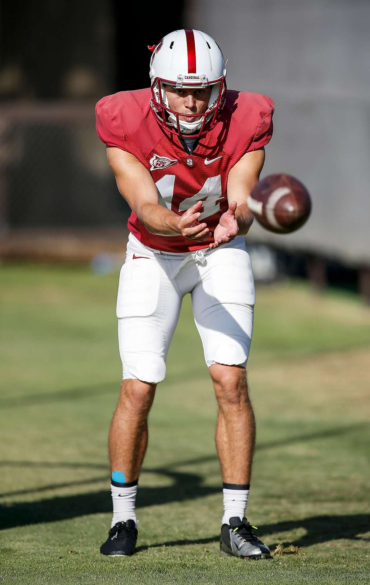 Stanford punter Jake Bailey runs through some drills during football practice on Tuesday, Sept. 13, 2016 in Stanford, Calif.