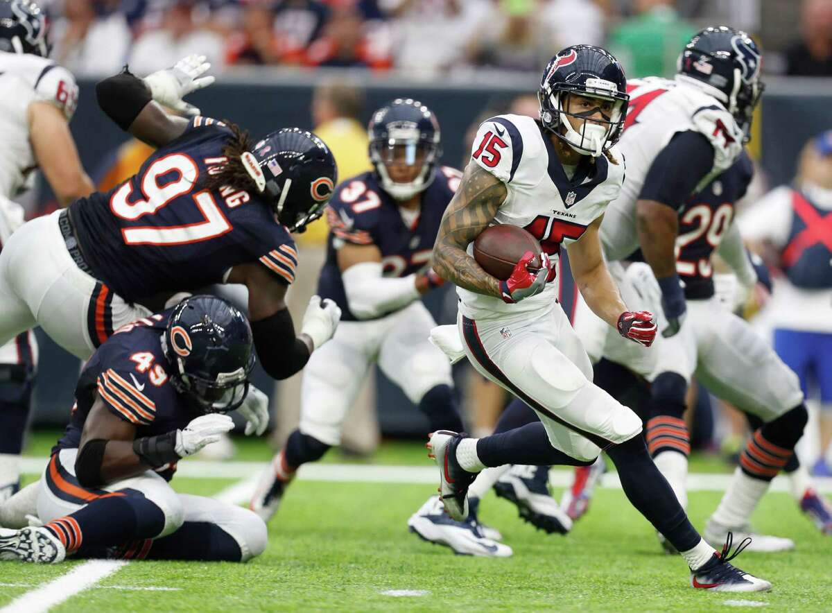 Rookie wide receiver Will Fuller (15), cutting his way toward a touchdown during Week 1's 23-14 win over the Bears, is among the new Texans who didn't experience last season's losses to the Chiefs.