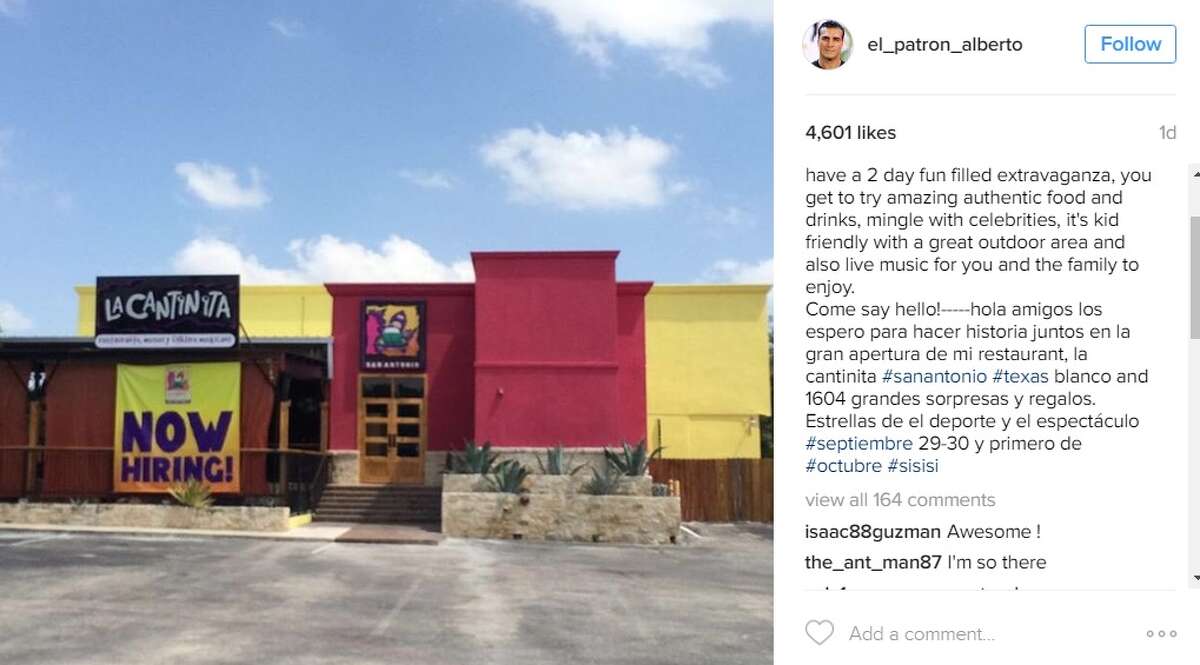 Alberto Del Rio, former WWE star and San Antonio resident, advertised the opening of his new restaurant, La Cantinita, located at 17776 Blanco Road.