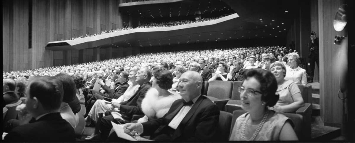 In 1966, concert-goers welcomed a modern and elegant Jones Hall. Adjustable acoustic pods attached to the ceiling were considered advanced at the time.
