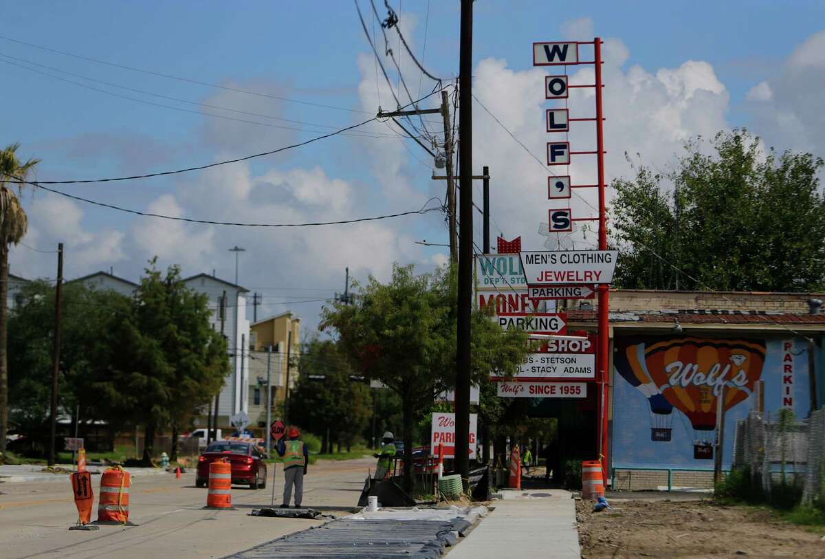 Construction continues along Dowling Street in front of Wolf's in the Third Ward, Friday, Sept. 16, 2016, in Houston. Originally named East Broadway, city leaders renamed the street after a Confederate general, Richard Dowling, in 1892. Now a group of city leaders hopes to changes the name of the street to Emancipation Avenue.