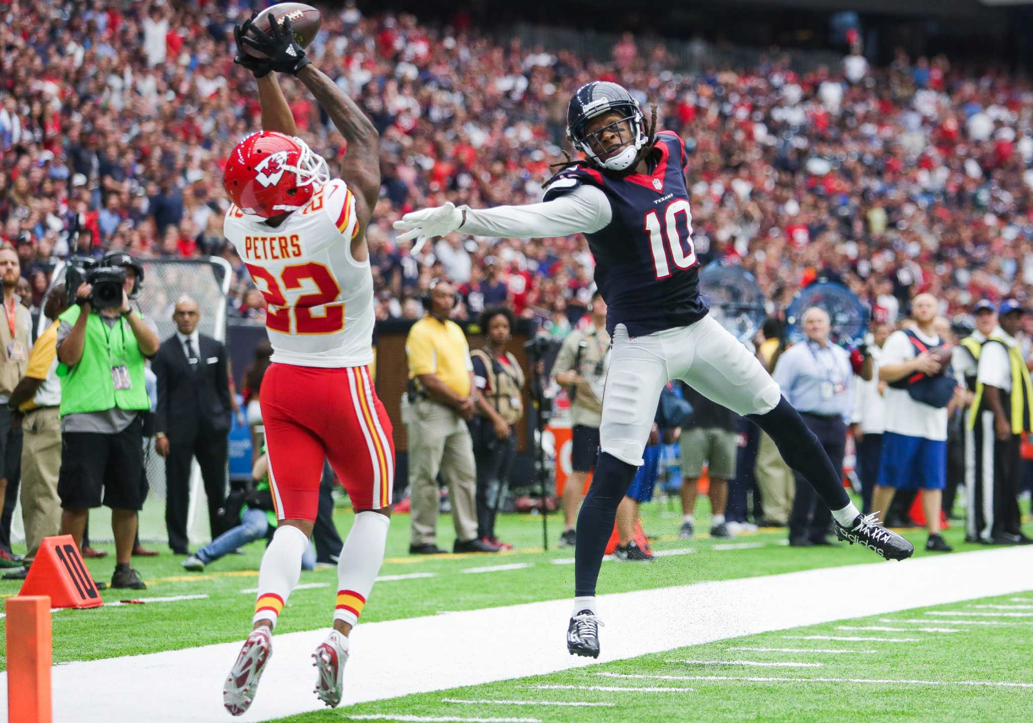 NFL Kansas City Chiefs player Marcus Peters protests during anthem