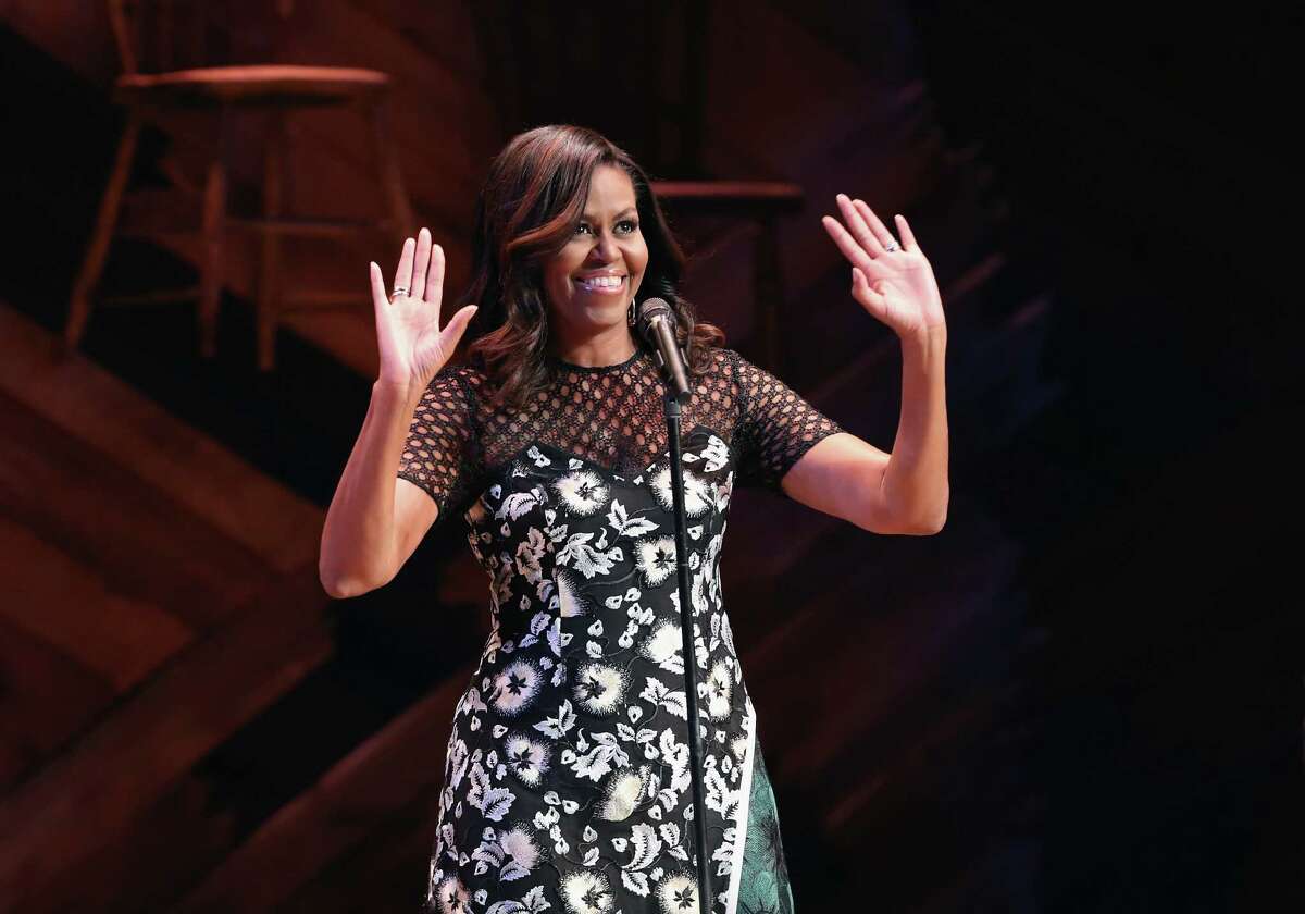 NEW YORK, NY - SEPTEMBER 19: U.S. First Lady Michelle Obama greets fellow first ladies, students and guests at Broadway's Jacobs Theater on September 19, 2016 in New York City. The event, called the United Nations General Assembly at Broadway's Jacobs Theater, showcased performances by The Color Purple, Waitress, Beautiful, and Wicked. Late Show host Steven Colbert emceed the show. The purpose of the event was to continue to raise awareness for the Let Girls Learn initiative, launched by President Obama and First Lady in March 2015, to help adolescent girls around the world go to school and stay in school. (Photo by John Moore/Getty Images) ORG XMIT: 670201311