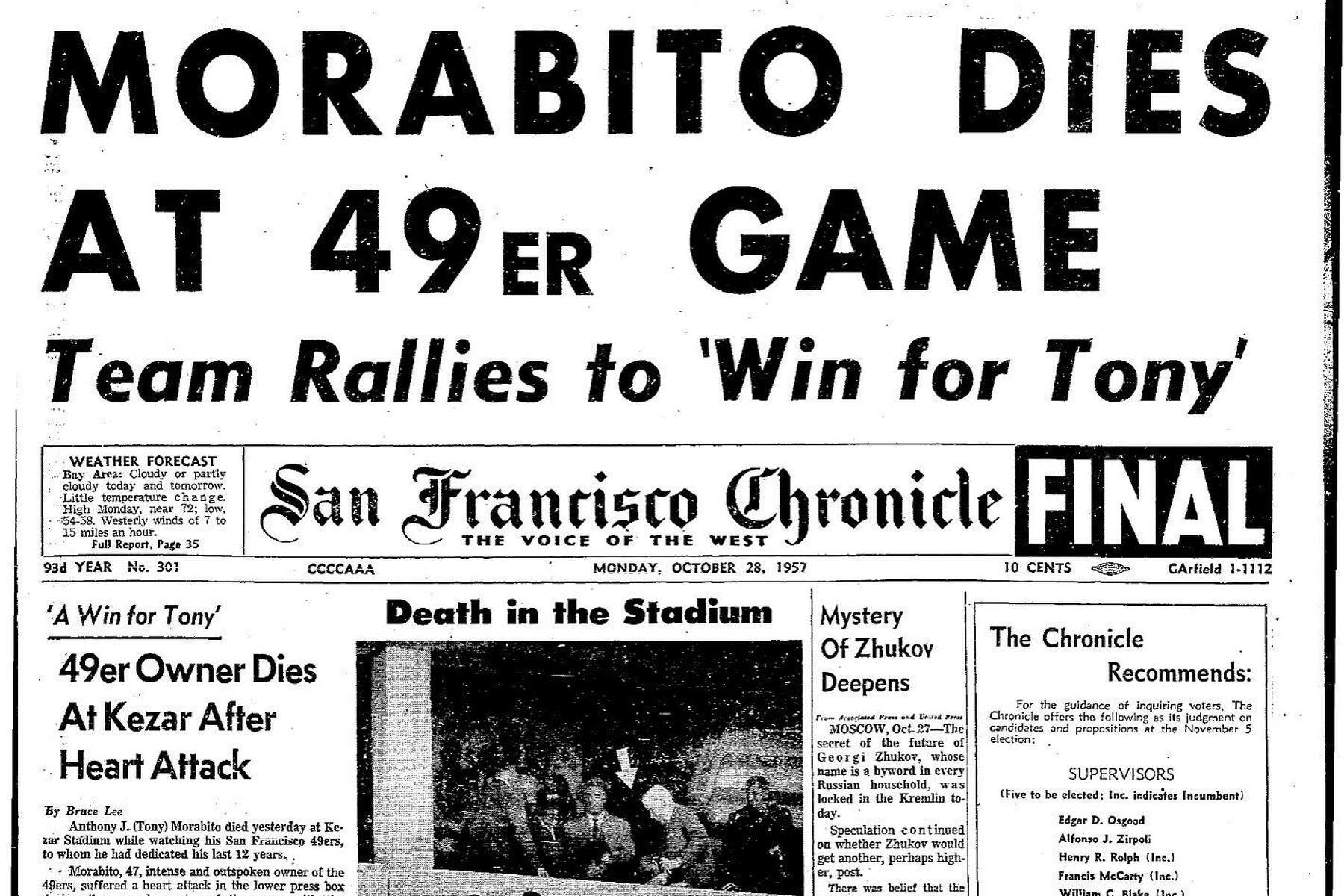 Chronicle Covers When 49ers Founder Died Watching His Team