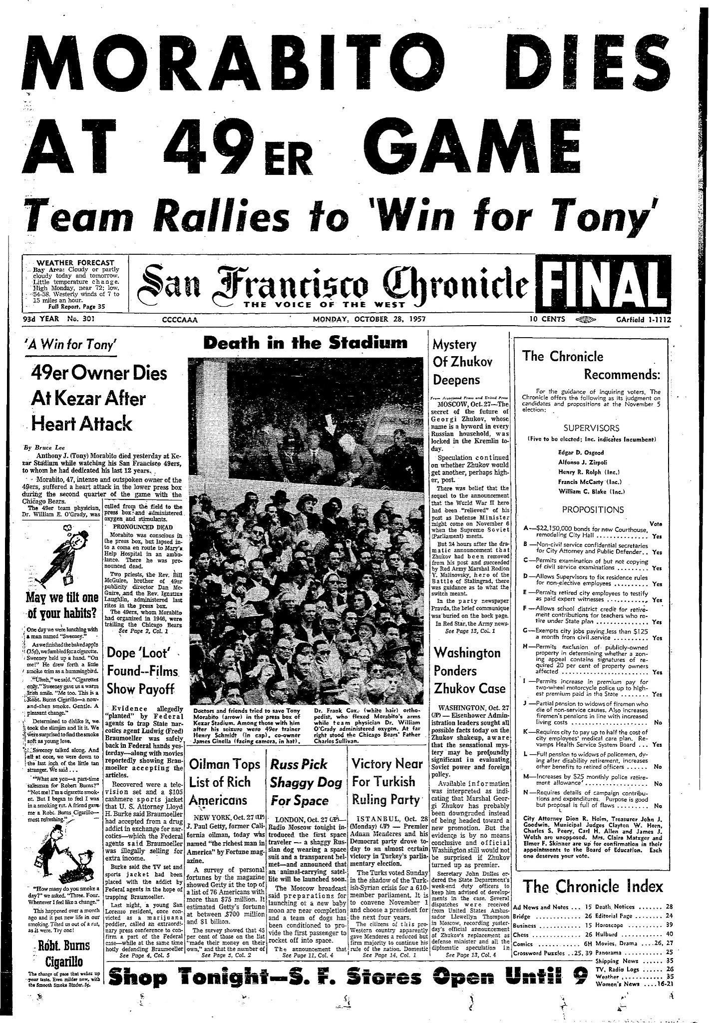 Chronicle Covers: When 49ers' founder died watching his team