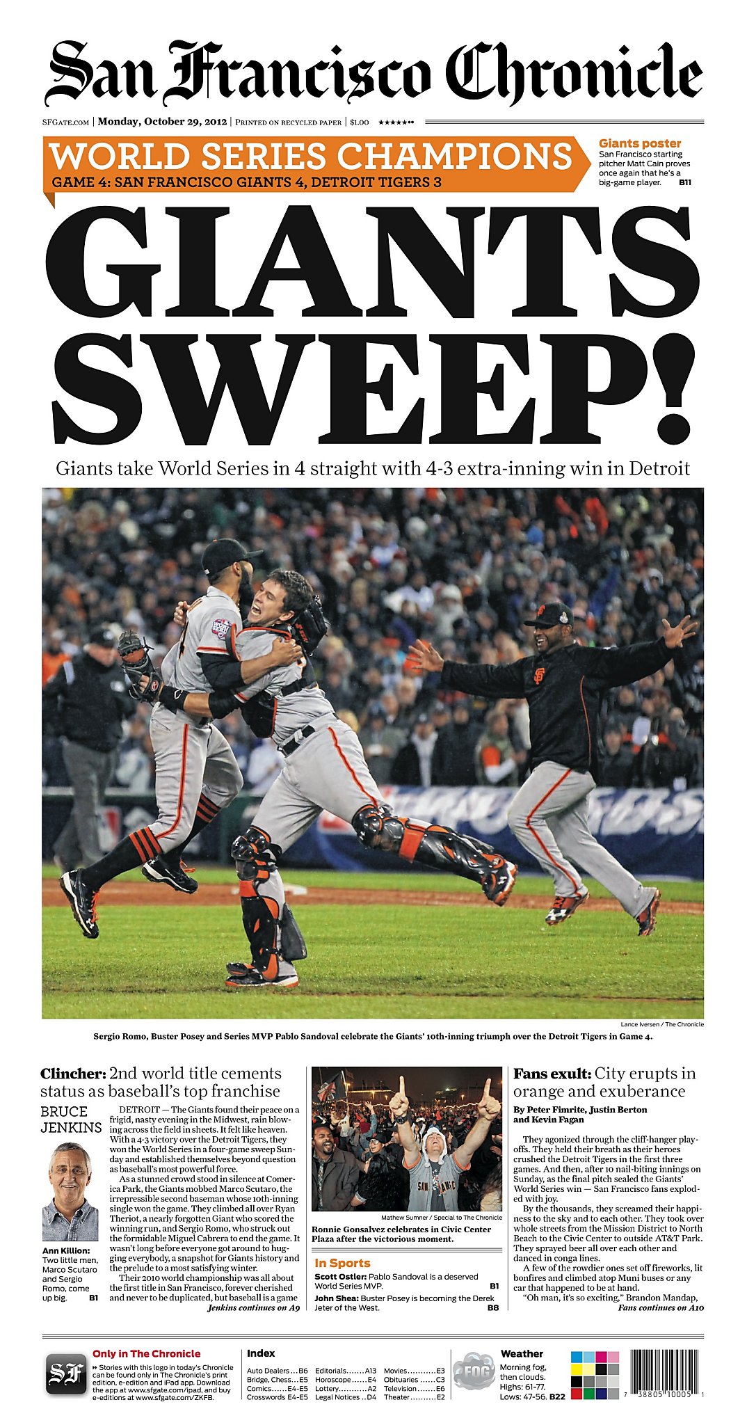 Giants sweep Tigers, win World Series - The Boston Globe