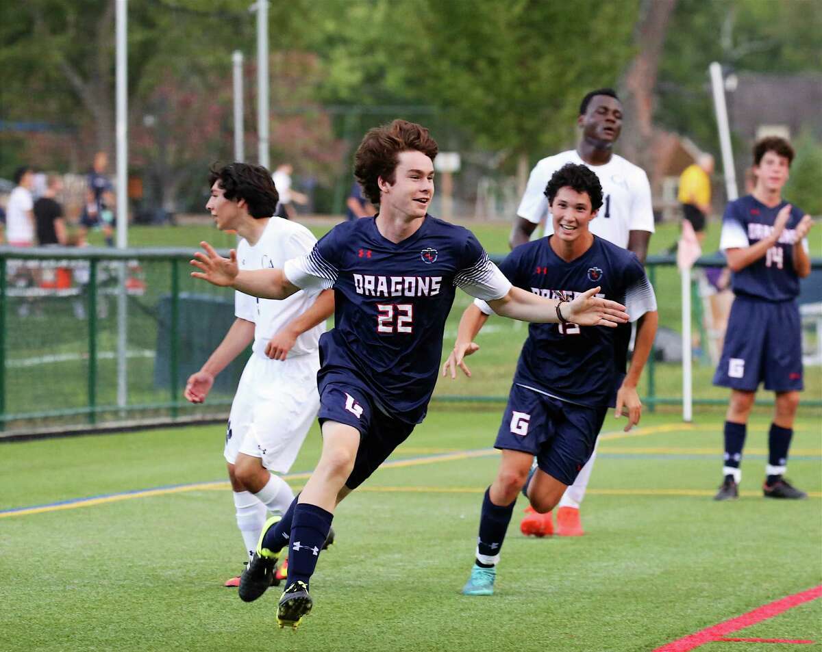 Greens Farms Academy sophomore Zach Liston celebrates after scoring in his team's 5-1 win over Cheshire Academy.