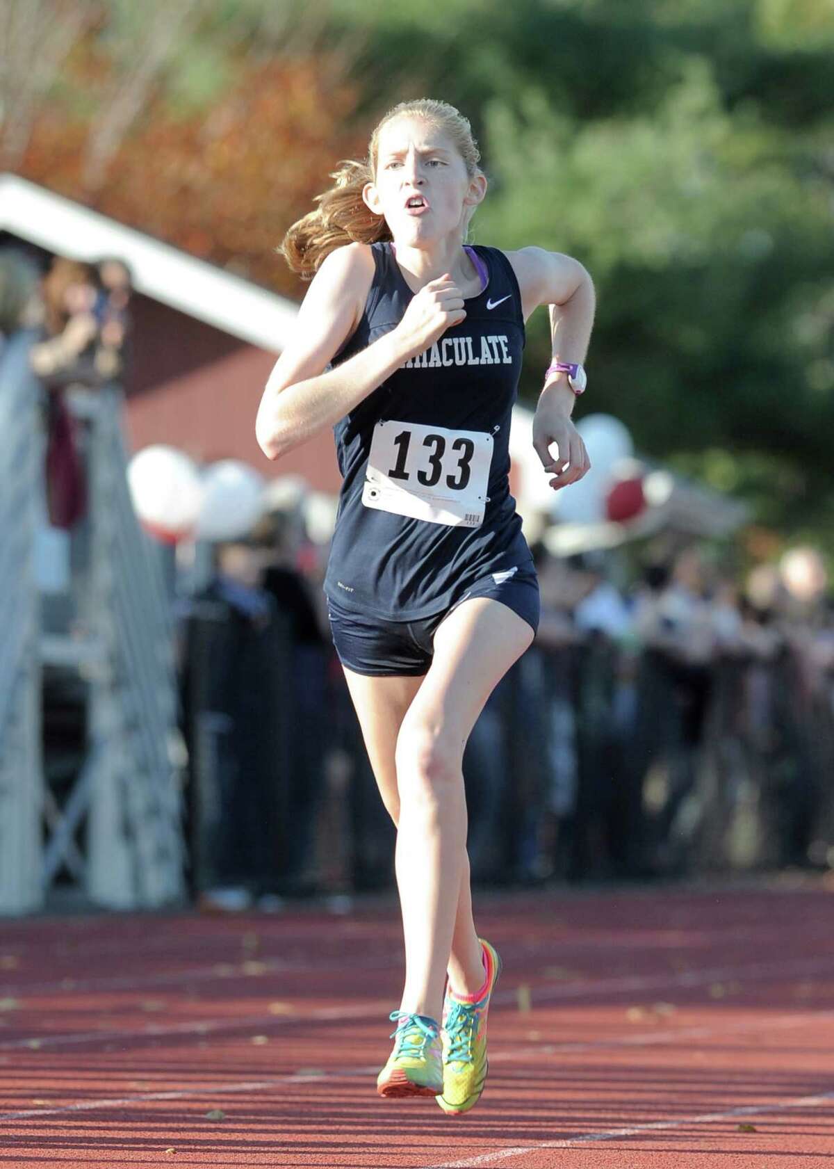 FILE PHOTO: Diana Kirkman (133), Immaculate High School, finished 7th in the girls SWC Cross Country Championship, held at Bethel High School, Bethel, Conn, on Friday, October 17, 2014.