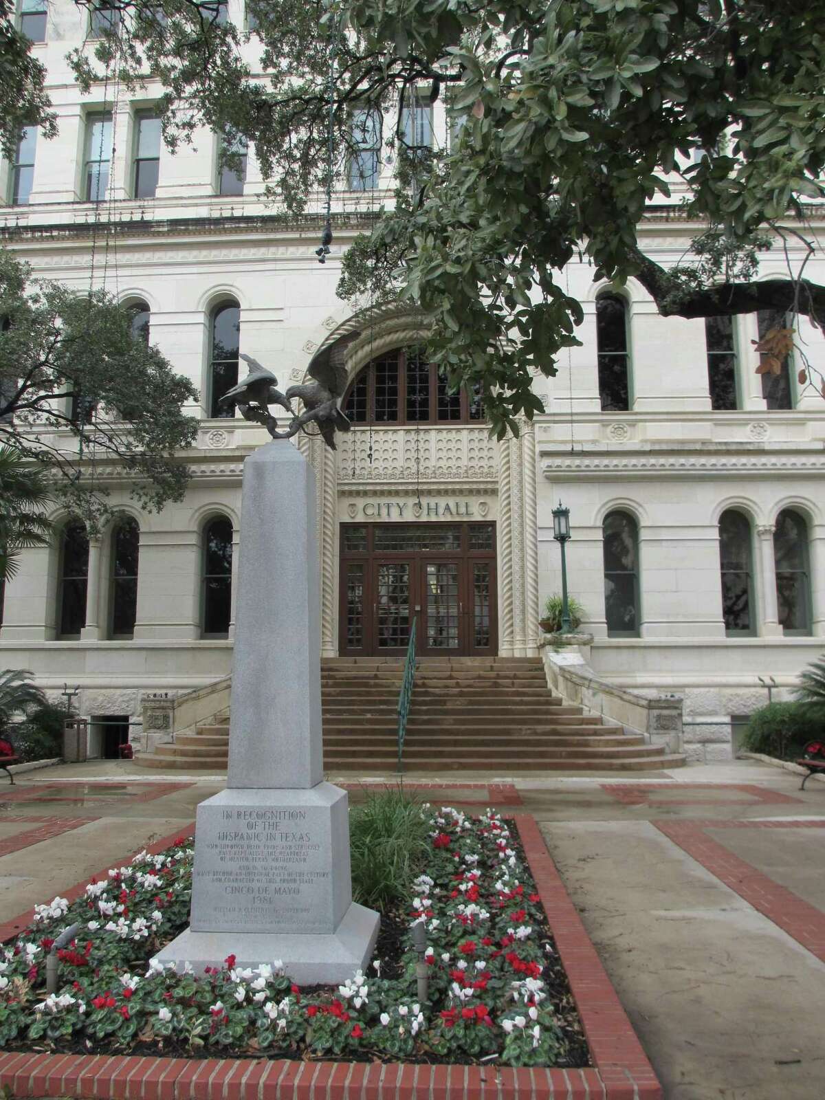A monument in front of San Antonio City Hall pays tribute to the role of Hispanics in "keeping alive the heartbeat of Mexico" and playing an integral role in the culture and character of the state. It was erected on Cinco de Mayo in 1981.