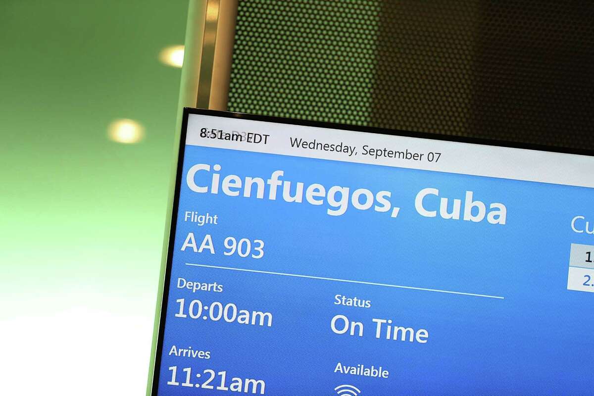 MIAMI, FL - SEPTEMBER 07: A boarding sign for American Airlines Flight 903 to Cienfuegos, Cuba is seen as it becomes the first commercial flight from Miami to Cuba in 55-years on September 7, 2016 in Miami, Florida. The flights that left today went to Cienfuegos and Holgun and American Airlines said they will be adding scheduled service from Miami to Camaguey, Cuba and Santa Clara, Cuba on Sept. 9 and from Miami to Varadero, Cuba on Sept. 11 with the airline hoping to begin service to Havana later this year. (Photo by Joe Raedle/Getty Images)