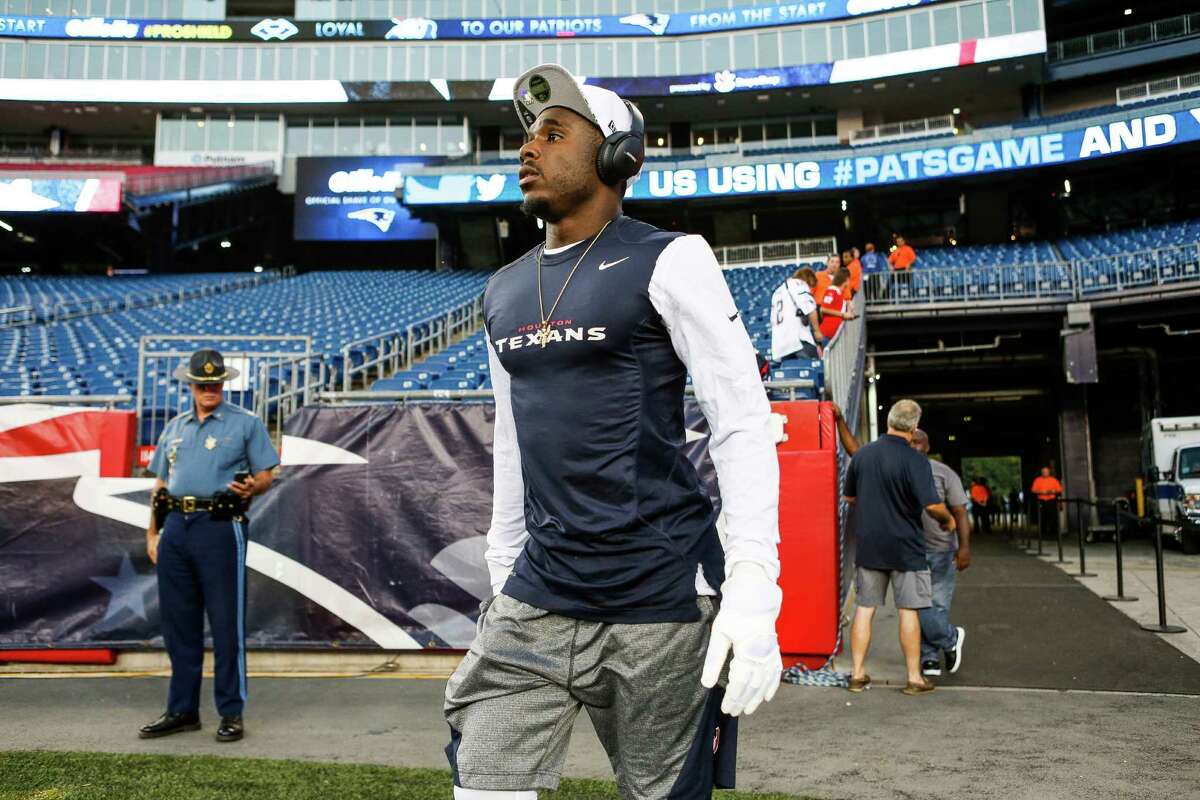 Houston Texans defensive back Charles James (31) comes out onto the field before an NFL football game at Gillette Stadium on Thursday, Sept. 22, 2016, in Foxborough, Mass.