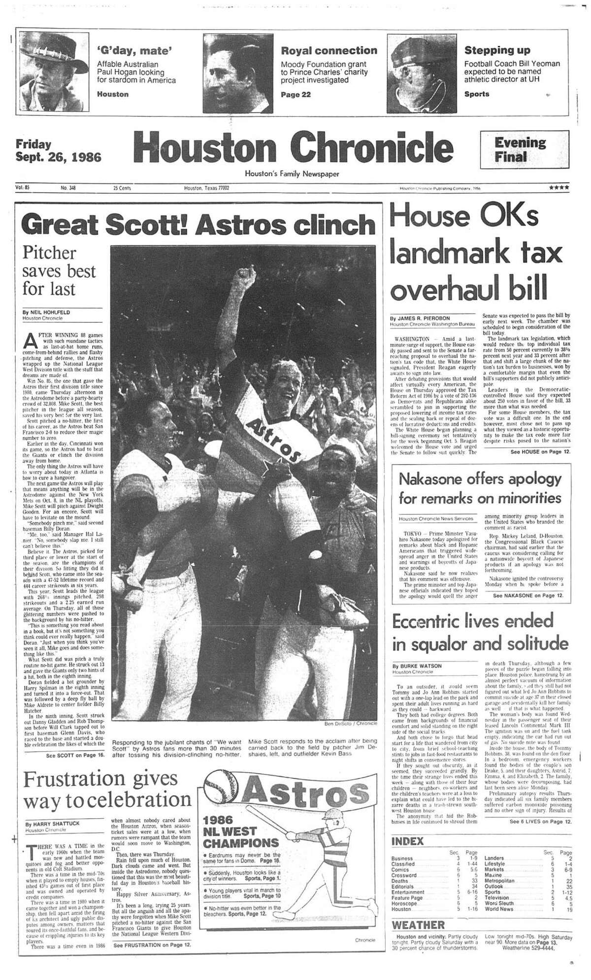 September 25, 1986: Astros' Mike Scott no-hits the Giants to