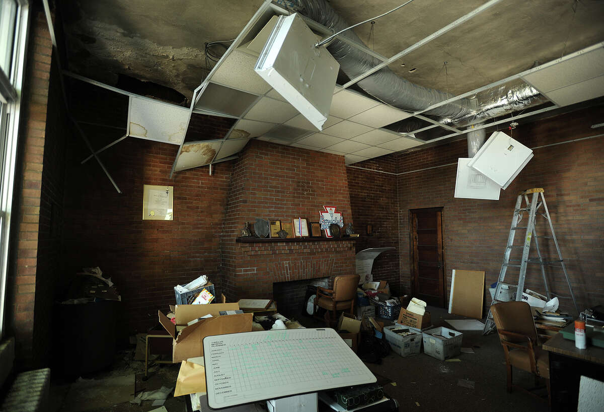 Damage shows in a second-floor room at the Orcutt Boys and Girls Club at 102 Park St. in Bridgeport on Thursday.