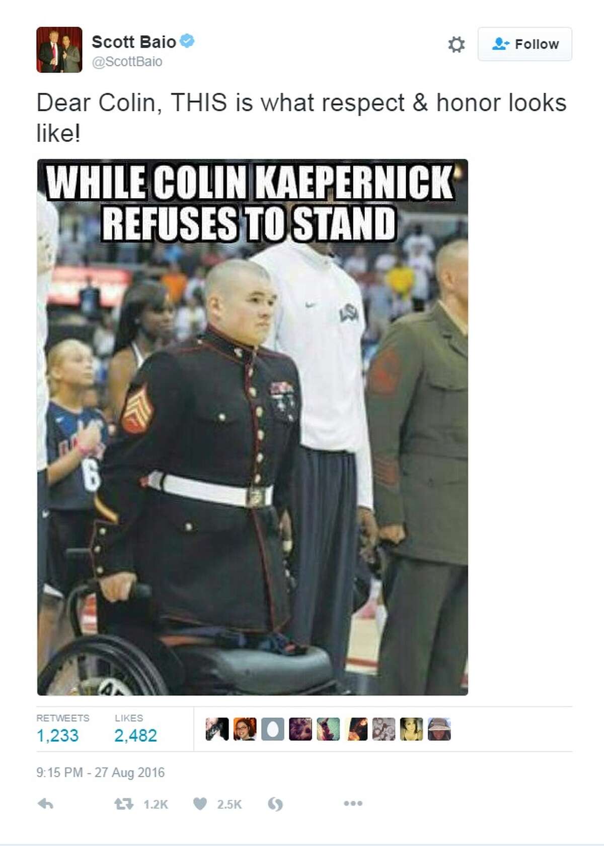 Scott Baio: " Dear Colin, this is what respect and honor looks like!" (@ScottBaio/Twitter)