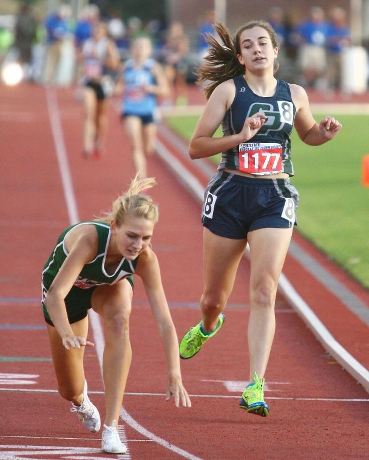 College Park's Katie Jensen won gold in the 3,200-meter run and bronze in the 1,600 at Saturday's Class 5A University Interscholastic League State Track and Field Championships in Austin.
