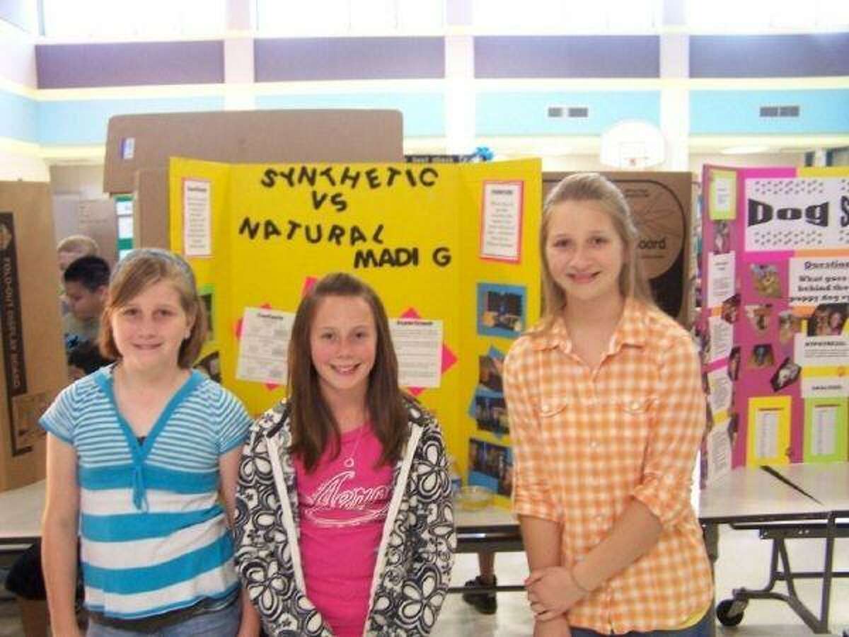 A.R. Turner Elementary fifth-graders recently presented their Science Fair. There were more than 90 projects presented to the campus and parents. Pictured with one of the displays is Elizabeth Zwall, Kaylie Perkins and Madison Godfrey.