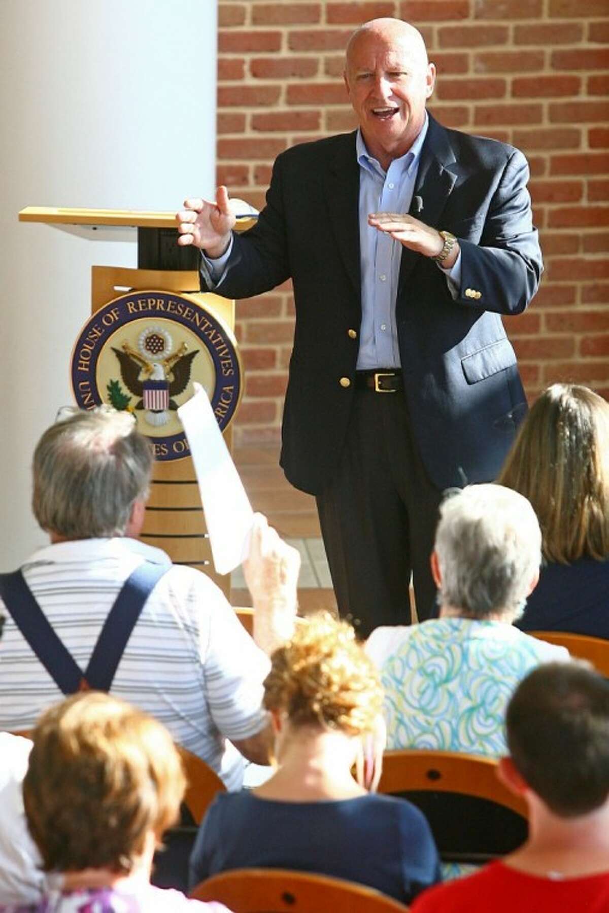 U.S. Rep. Kevin Brady, R-The Woodlands, hosted a town-hall meeting at the EMCID Building Monday in New Caney.