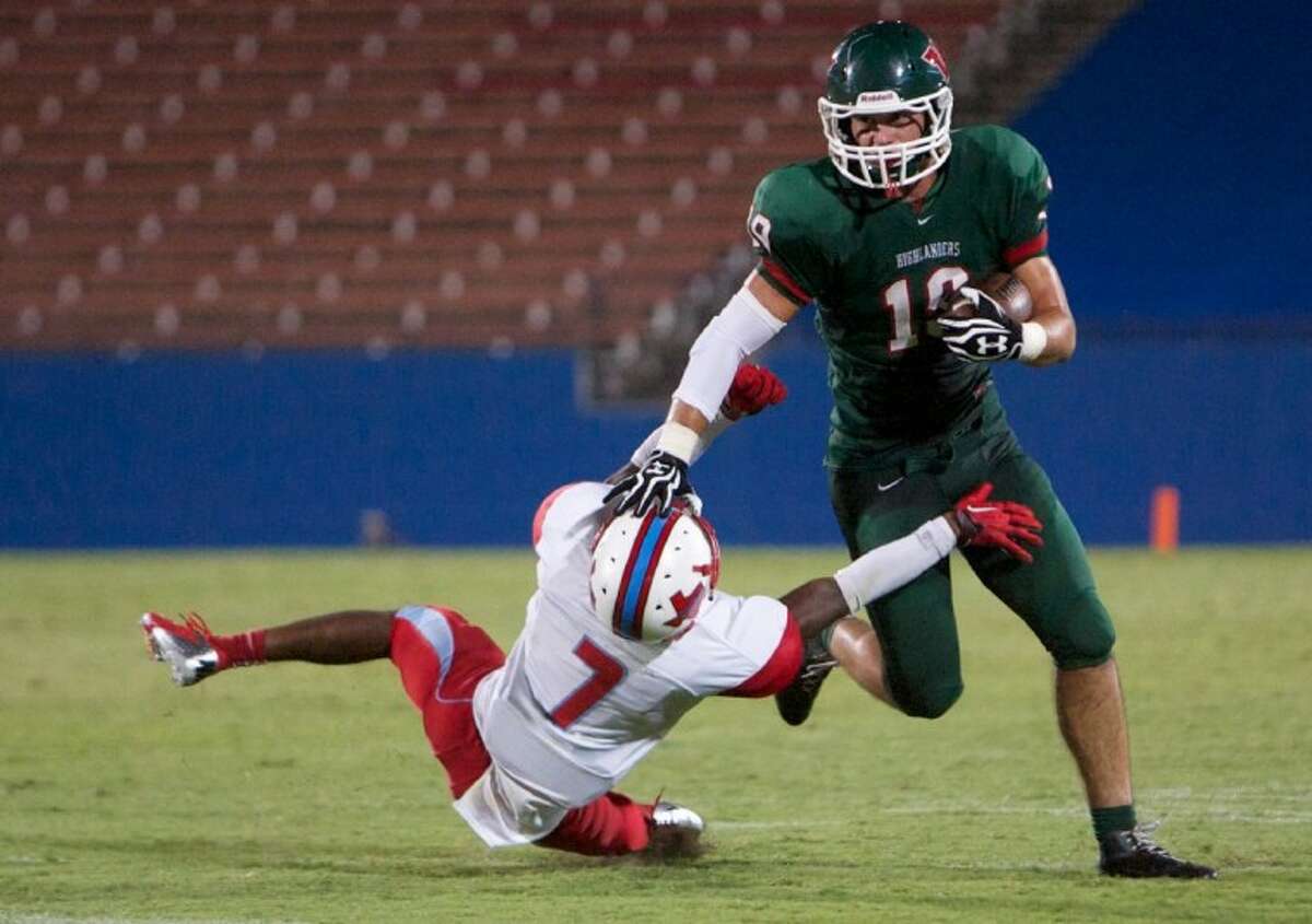 Jayme Taylor of The Woodlands is The Courier’s High School Player of the Week. Taylor had two receptions for 130 yards and passed for 156 yards and three touchdowns in the Highlanders’ 56-28 victory over Conroe.