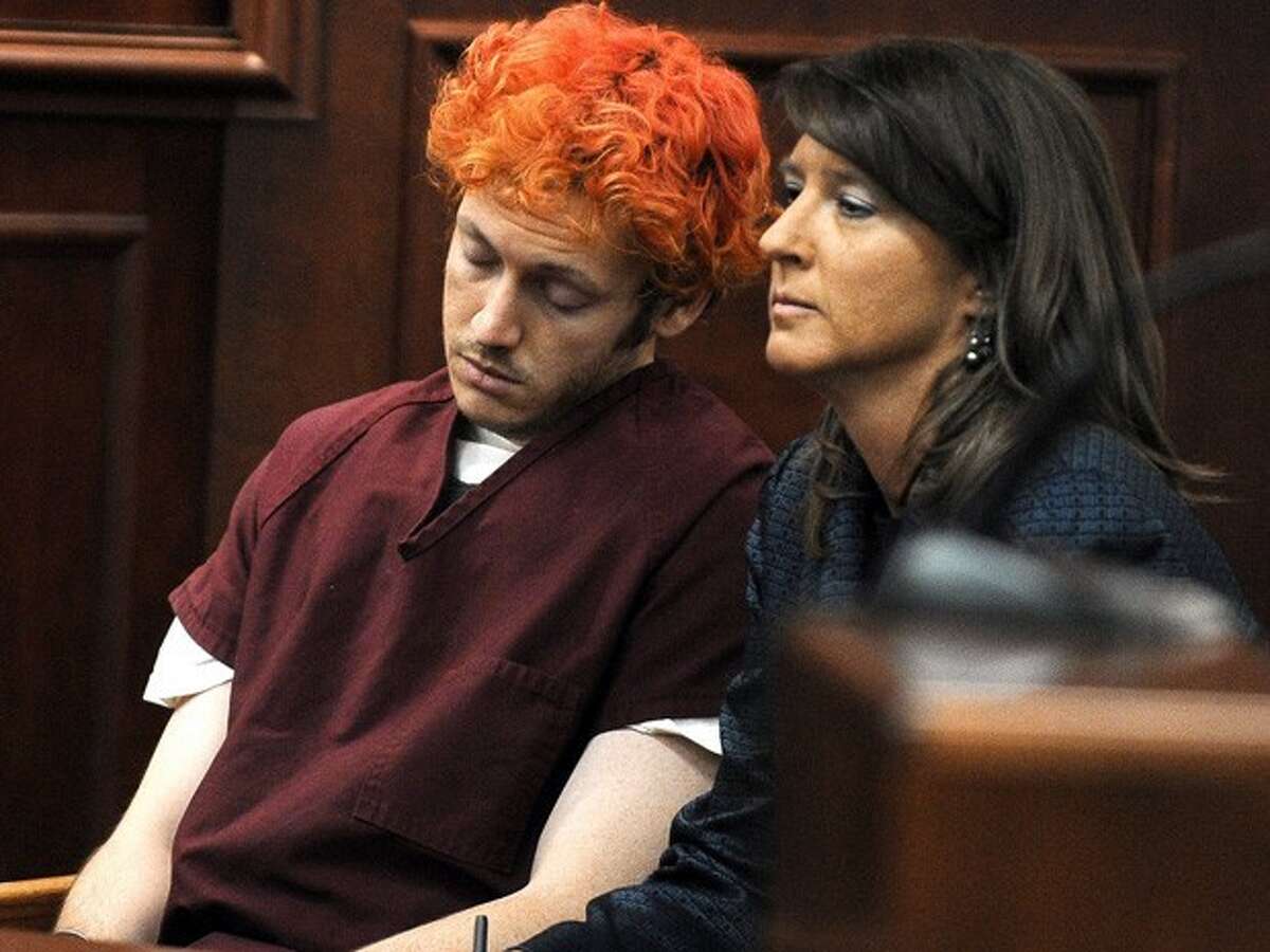 James Holmes appears in Arapahoe County District Court with Public Defender Tamara Brady July 23 in Centennial, Colo.