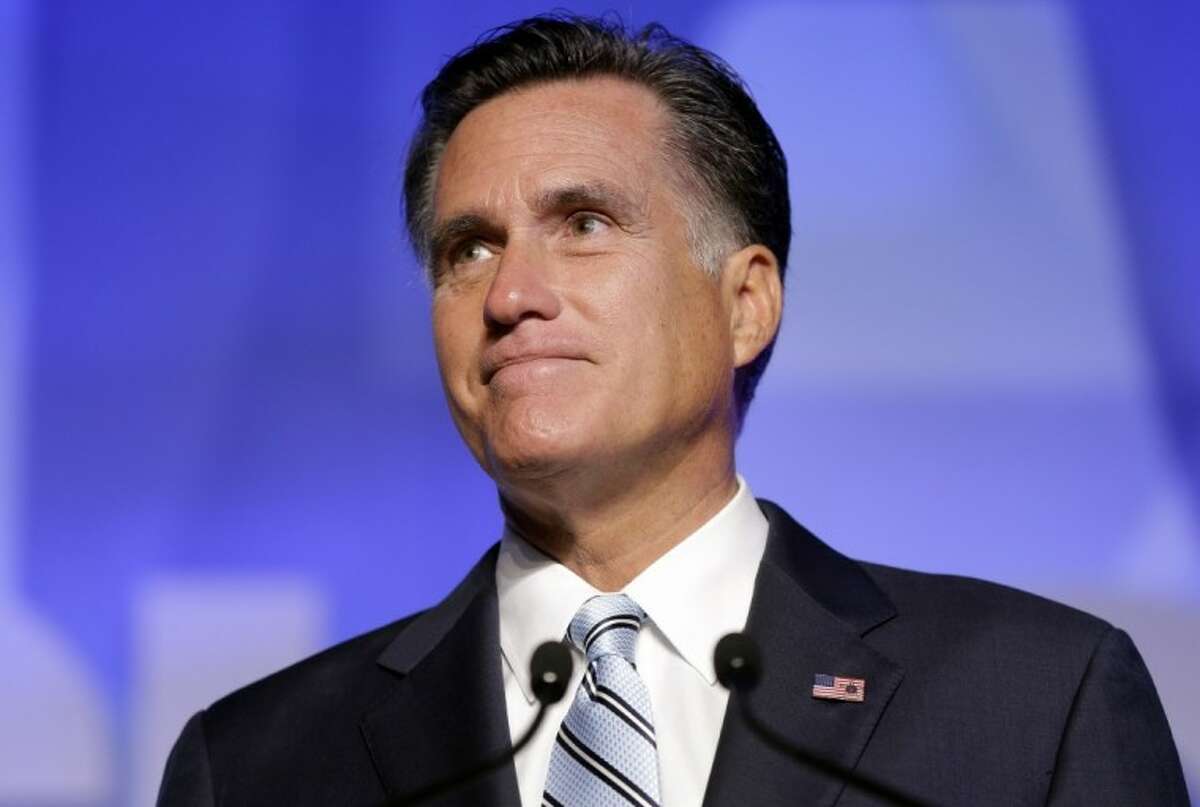 Republican presidential candidate Mitt Romney addresses the U.S. Hispanic Chamber of Commerce in Los Angeles, Monday.