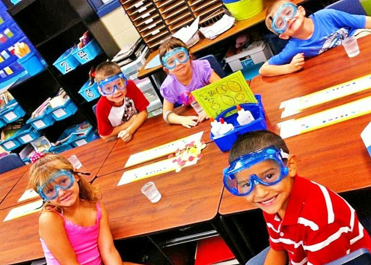 Austin Elementary students demonstrated lab safety by wearing goggles during a science experiment.