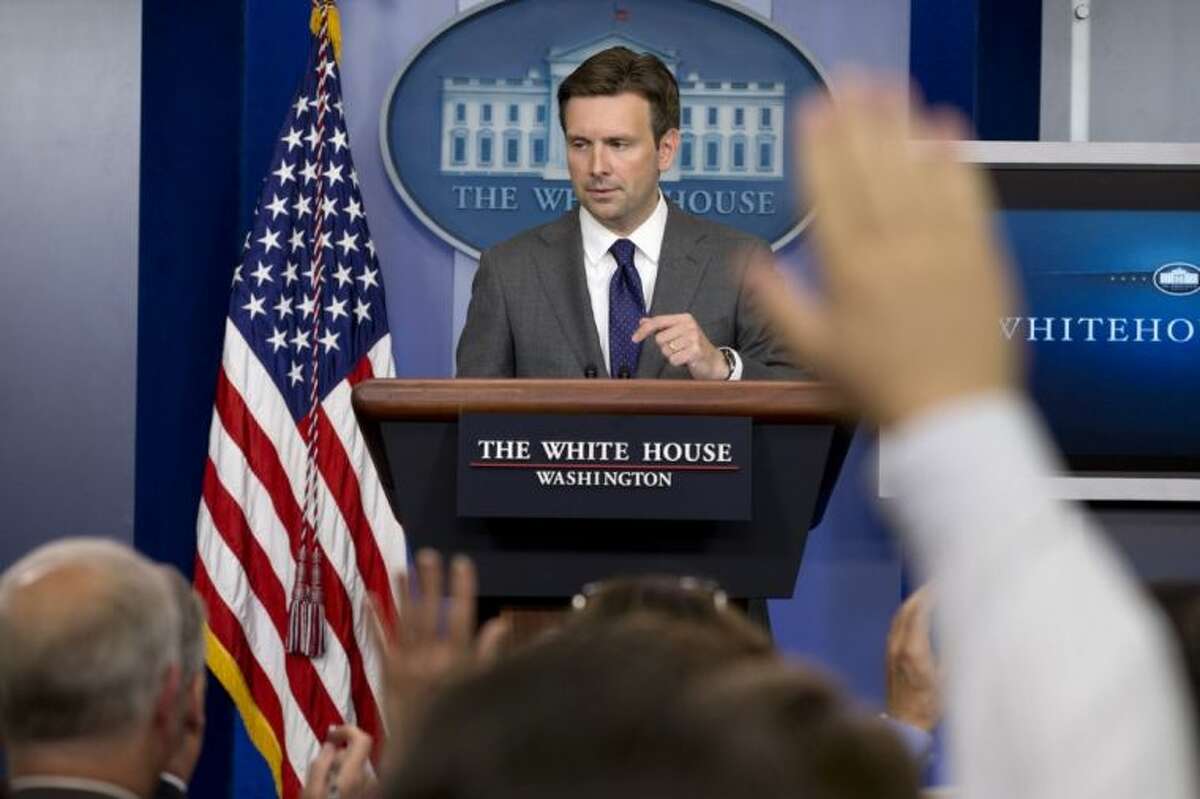 White House deputy press secretary Josh Earnest answers reporters’ questions in the briefing room of the White House Thursday, where he talked about Syria and the use of chemical weapons as the administration debates what action to take.