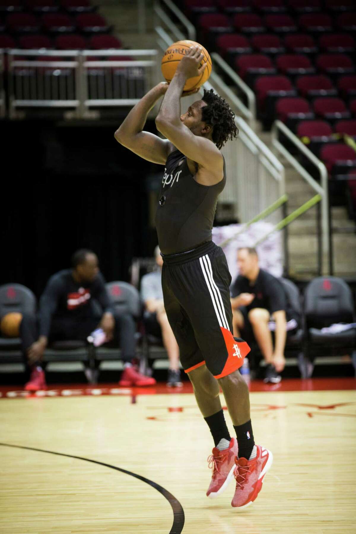 Houston Rockets guard Patrick Beverley shoots a free throw during the first day of practice, Saturday, Sept. 24, 2016, at the Toyota Center in Houston.