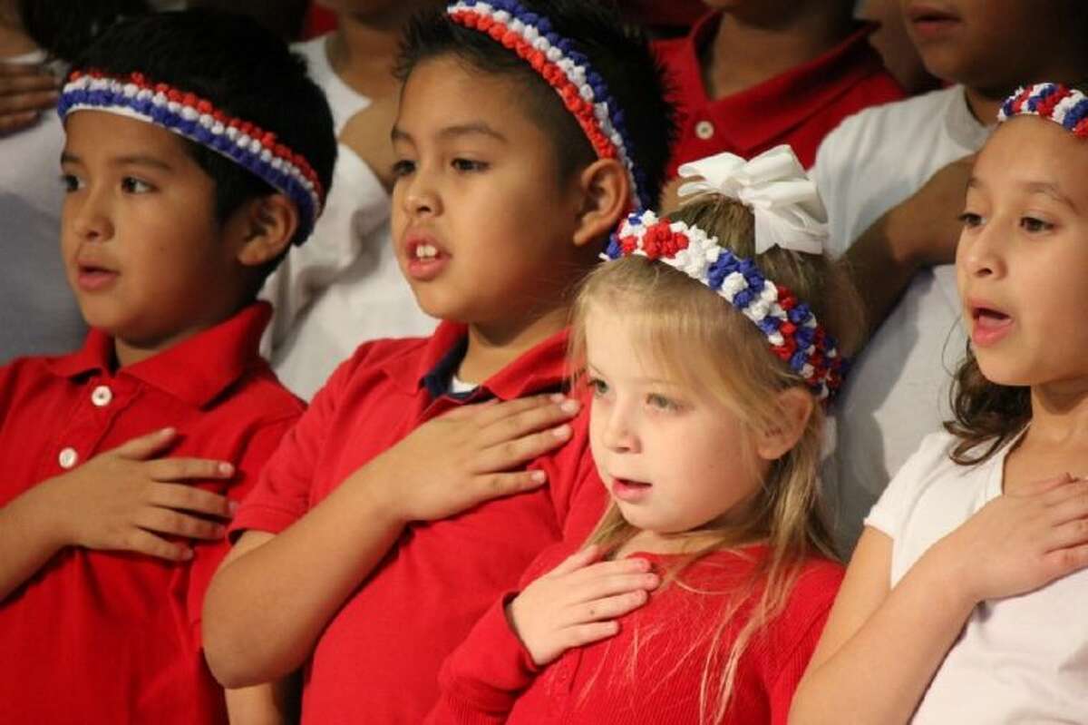 Cannan Elementary third-graders recited the Pledge of Allegiance as part of their Veteran’s Day salute. Students, led by music teacher Jodi Christie, sang patriotic songs and other melodies recognizing the different branches of the military. Third-grade teacher Marie Rogers had a special performance on the trumpet.