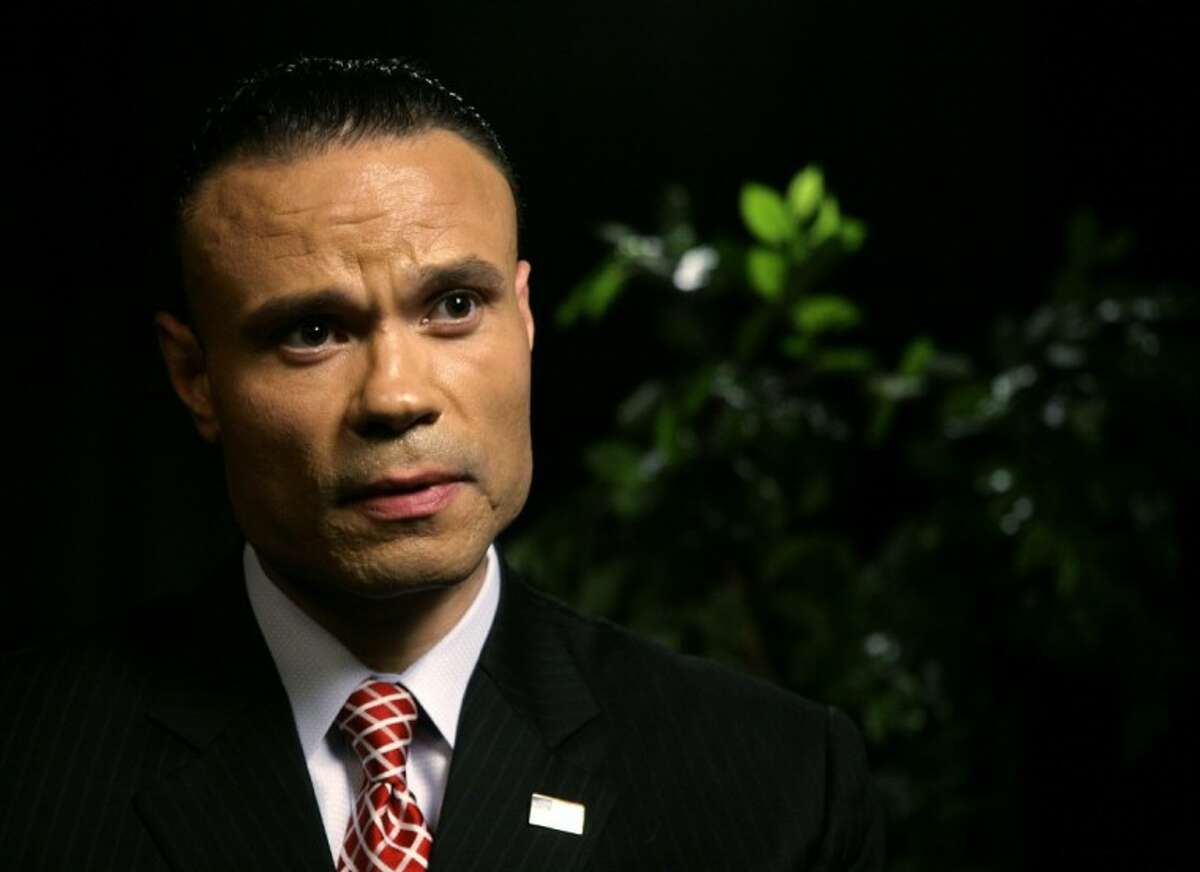 FILE: Dan Bongino, a former Secret Service agent and U.S. Senate candidate in Maryland, speaks during an interview at the Associated Press in New York. He regularly does radio appearances for Cumulus stations.