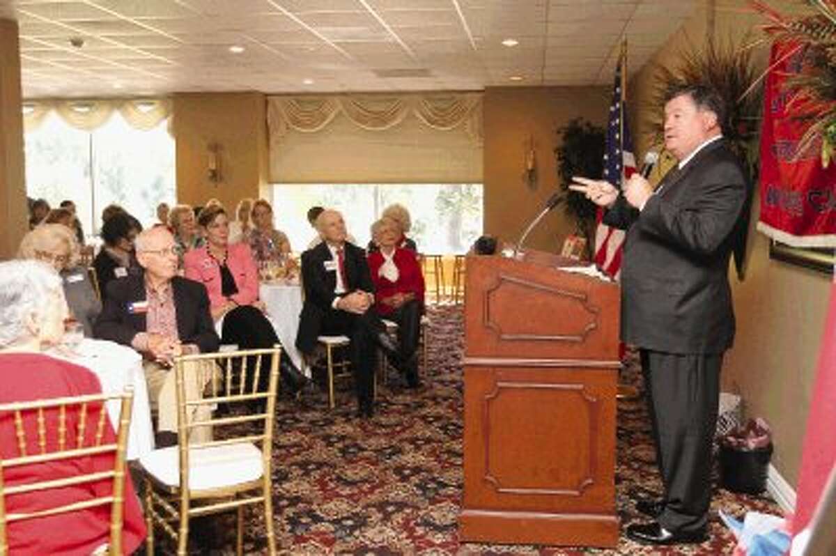 Texas Sen. Tommy Williams, R-The Woodlands, speaks at a Montgomery County Republican Women’s luncheon at the River Plantation Country Club Thursday.