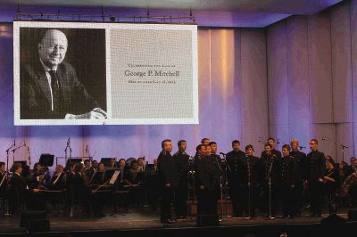 The Texas A&M University singing cadets perform during a celebration of George Mitchell’s life at the Cynthia Woods Mitchell Pavilion Thursday. To view more photos of the event, go to HCNPics.com.