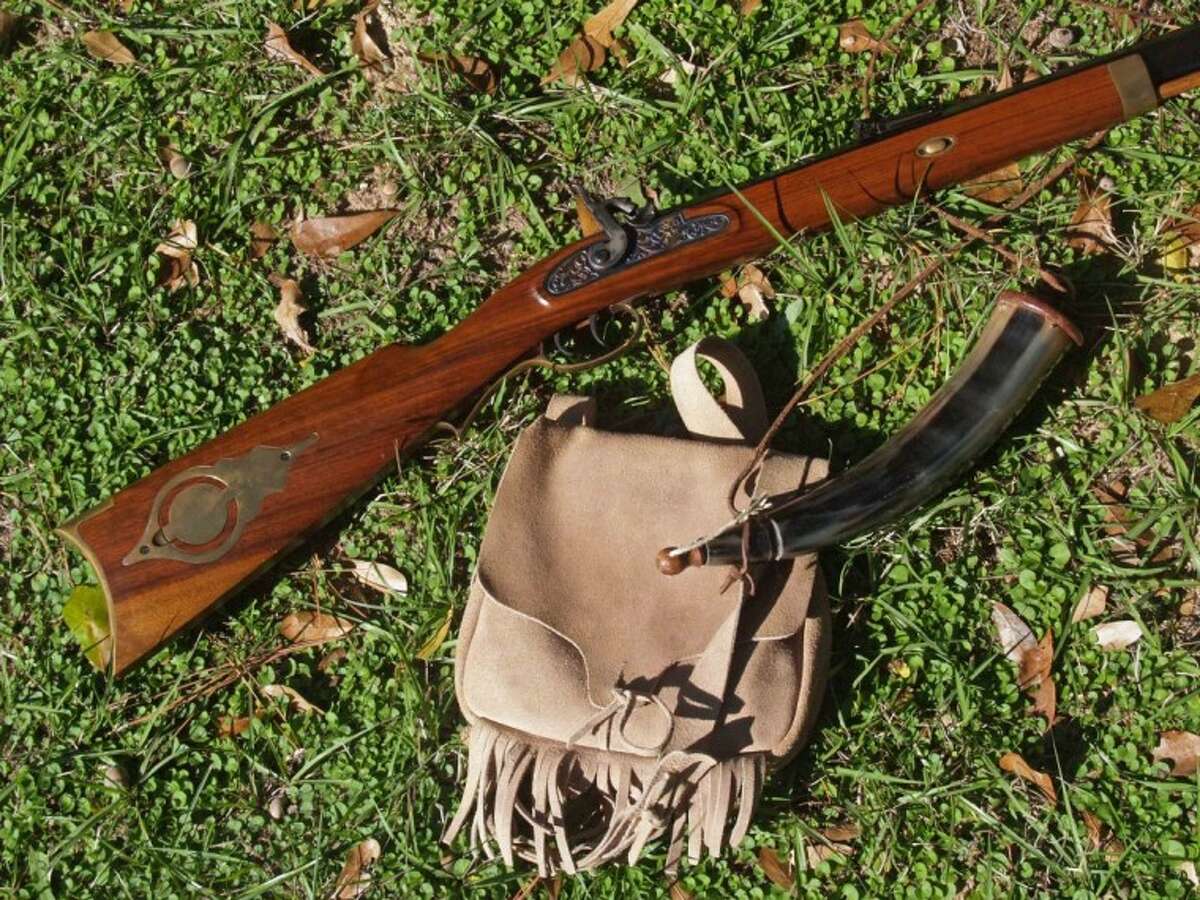 This is a frontiersman’s dream: my Hawken .50 caliber muzzleloader with possible bag and powder horn.