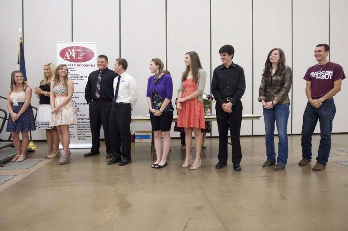 The 2012 recipients of the Montgomery County A&M Club scholarships are recognized during the Aggie Muster Saturday at the Lone Star Convention Center.