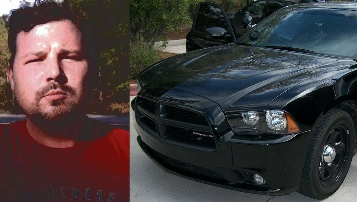 David Brian Webb, inset, had to forfeit his black 2011 Dodge Charger containing a “police interceptor package” with lights, radio, scanner, siren, spotlight, a dashboard video recorder and a fake DEA badge.