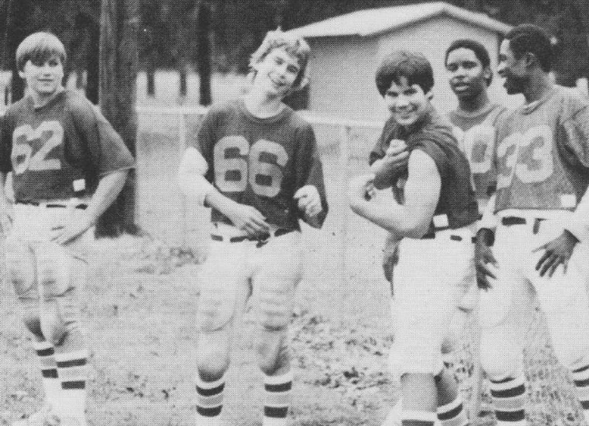 Brett Ligon was an eighth-grader at Montgomery Junior High in the early 1980s when he flexed his biceps for the school photographer. In the background, immediately behind Ligon, is Jonathan Green.