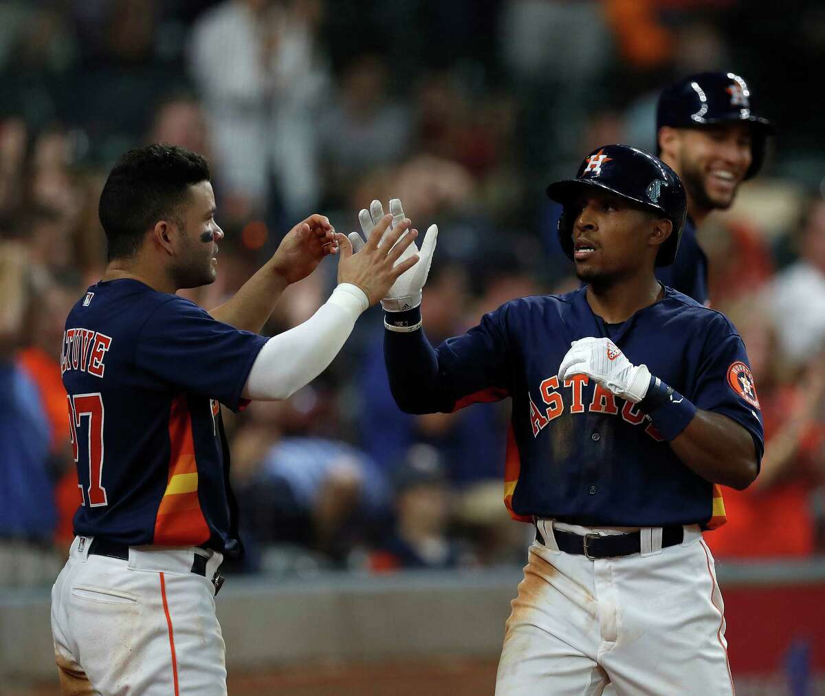 The 5-foot-6 Tony Kemp celebrated some Astros home runs by picking