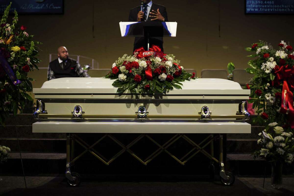 The casket for Melvin McKinney, who committed suicide in the Bexar County Jail, sits on display during his funeral at True Vision Church on August 2, 2016. There is something wrong in the Bexar County Sheriff’s Office.