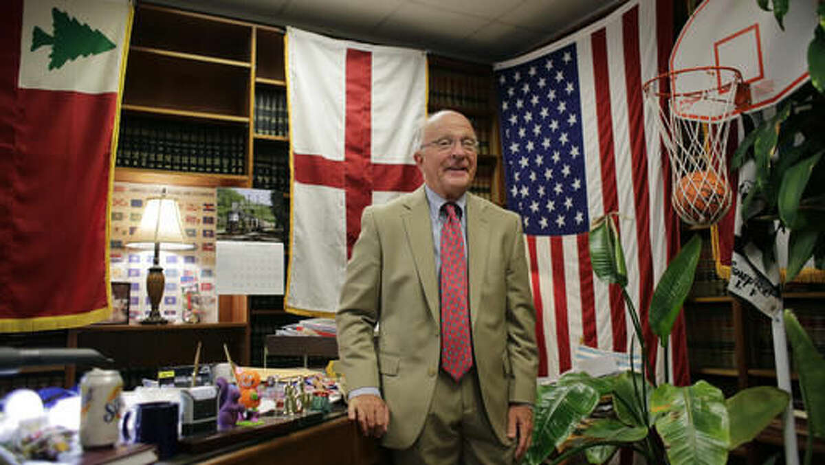 Incumbent Court of Criminal Appeals Judge Lawrence Meyers poses for a photo at his office, Monday, Sept. 12, 2016, in Austin. Meyers switched parties to become a Democrat in 2013 and now faces a tough re-election race. He’s the longest-serving judge on Texas’ highest criminal court. (AP Photo/Eric Gay)