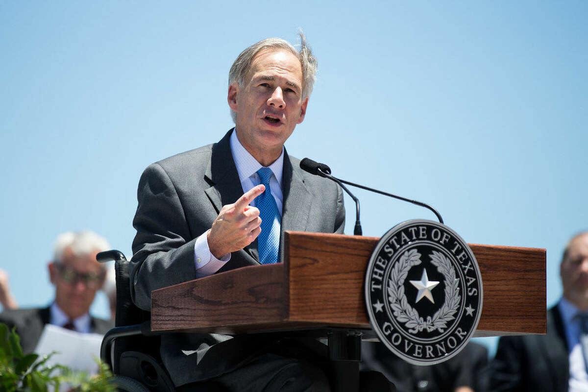 Texas Gov. Greg Abbott speaks during the groundbreaking ceremony for the Harbor Bridge replacement project at the Ortiz Center in Corpus Christi, Texas, Monday, Aug. 8, 2016. Abbott made his first public appearance since being hospitalized last month with severe burns. He attended the groundbreaking of a nearly $900 million new harbor bridge in Corpus Christi. (Courtney Sacco/Corpus ChristiCaller-Times via AP)