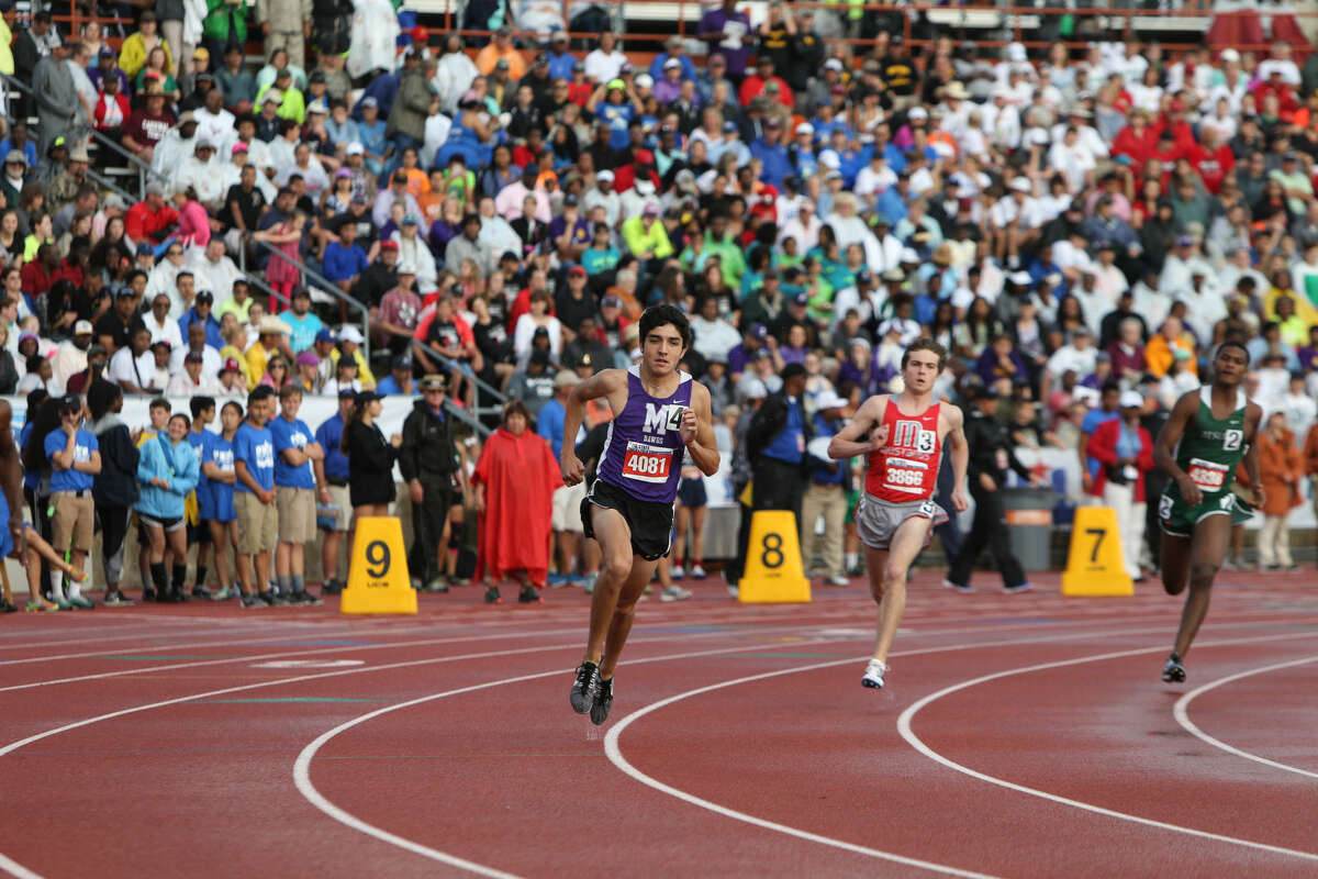 Bryce Hoppel of Midland High School makes the turn past the east stands in the Class 6A boys 800-meter run at the 2016 UIL State Track and Field Meet on Saturday, May 14, 2016 at Mike A. Myers Stadium on the campus of the University of Texas in Austin, Texas.